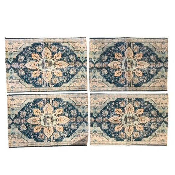 4 Piece Placemat Set 12x18in Woven Polyester Blue Boho - Picture 1 of 3